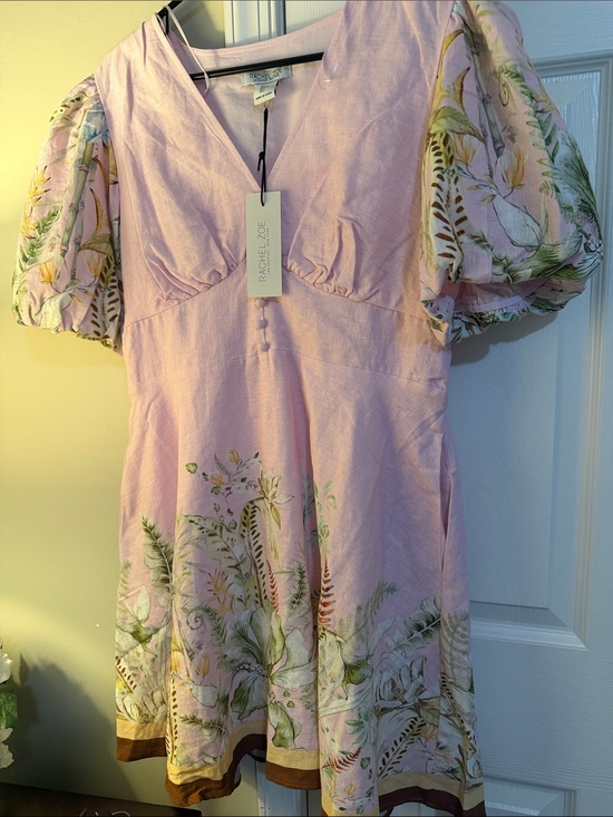 Rachel Zoe Dresses & Skirts - Rachel Zoe' Pink Floral puff-Sleeve Dress large nwt